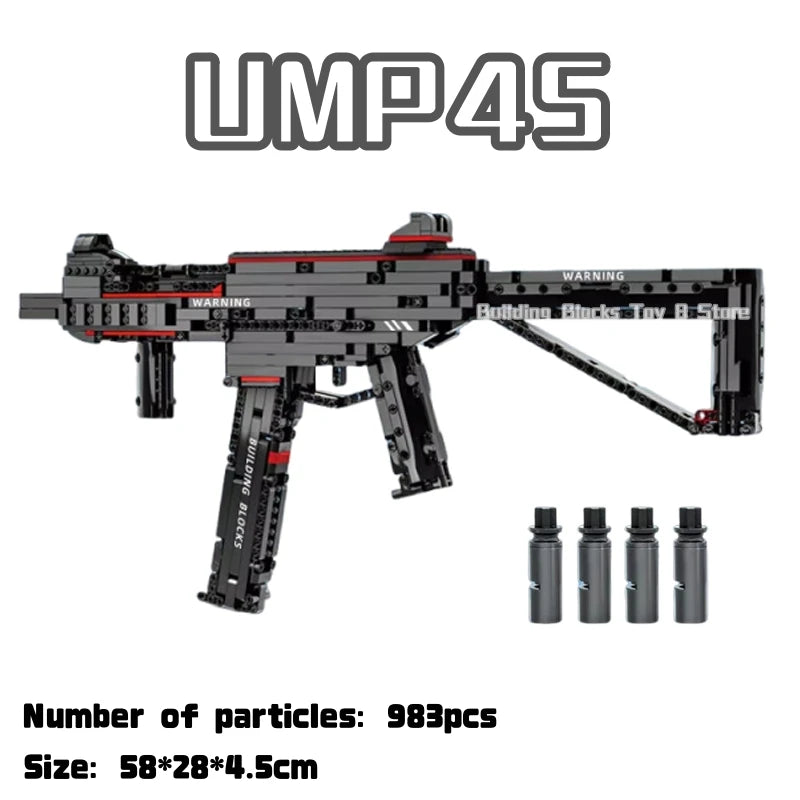 983pcs City Technical Police Military Weapon Assault Rifle Building Blocks UMP45 Shootable Imitation Gun Brick Toy Kids Gifts