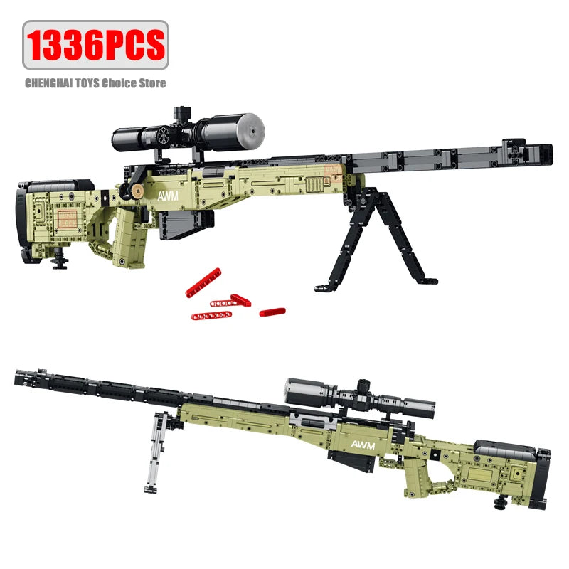 Military Weapons AWM Sniper Rifles Model Building Blocks MOC Army Large Firearms Arms Bricks DIY Guns Toys For Boys Adults Gifts